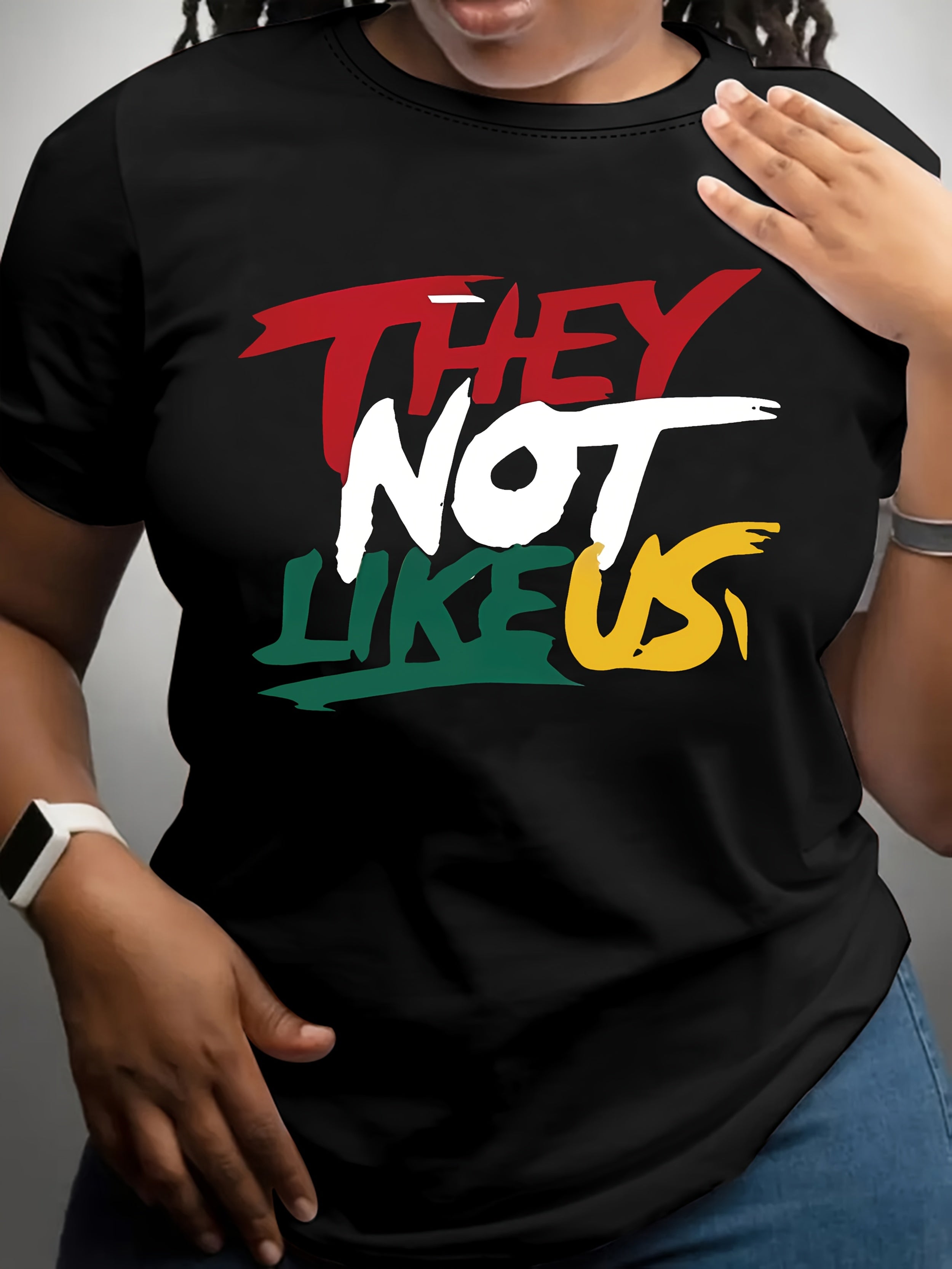 Women's "THEY NOT LIKE US" Bold Letter Print T-Shirt - Vibrant Green Short Sleeve Crew Neck Casual Top, Machine Washable Regular Fit Tee for Spring & Summer