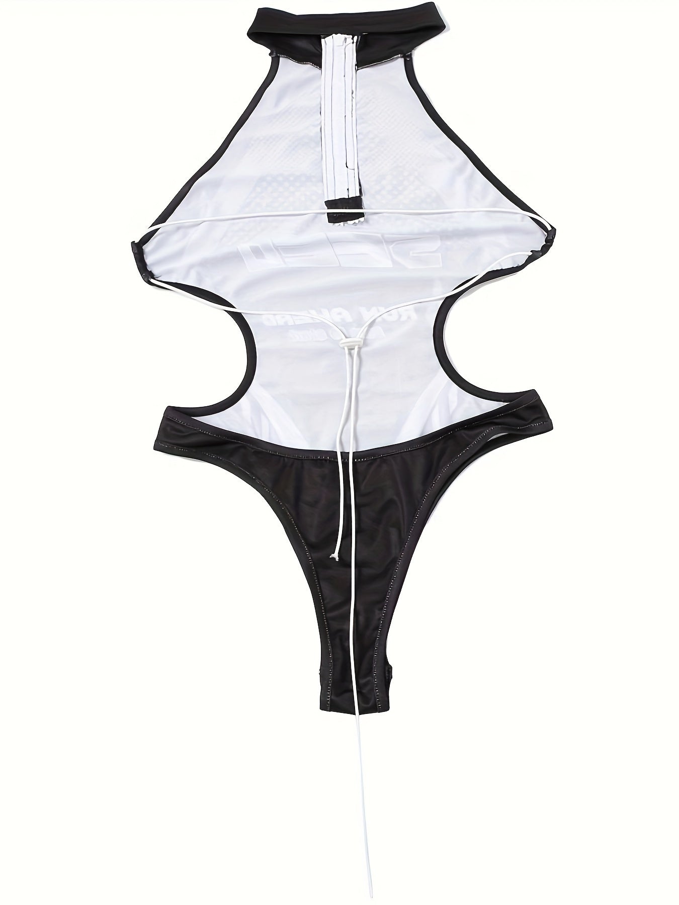 Slim Sexy Backless Halter Neck Bodysuit - Letter Print Cut Out Zip Up - Women's Clothing