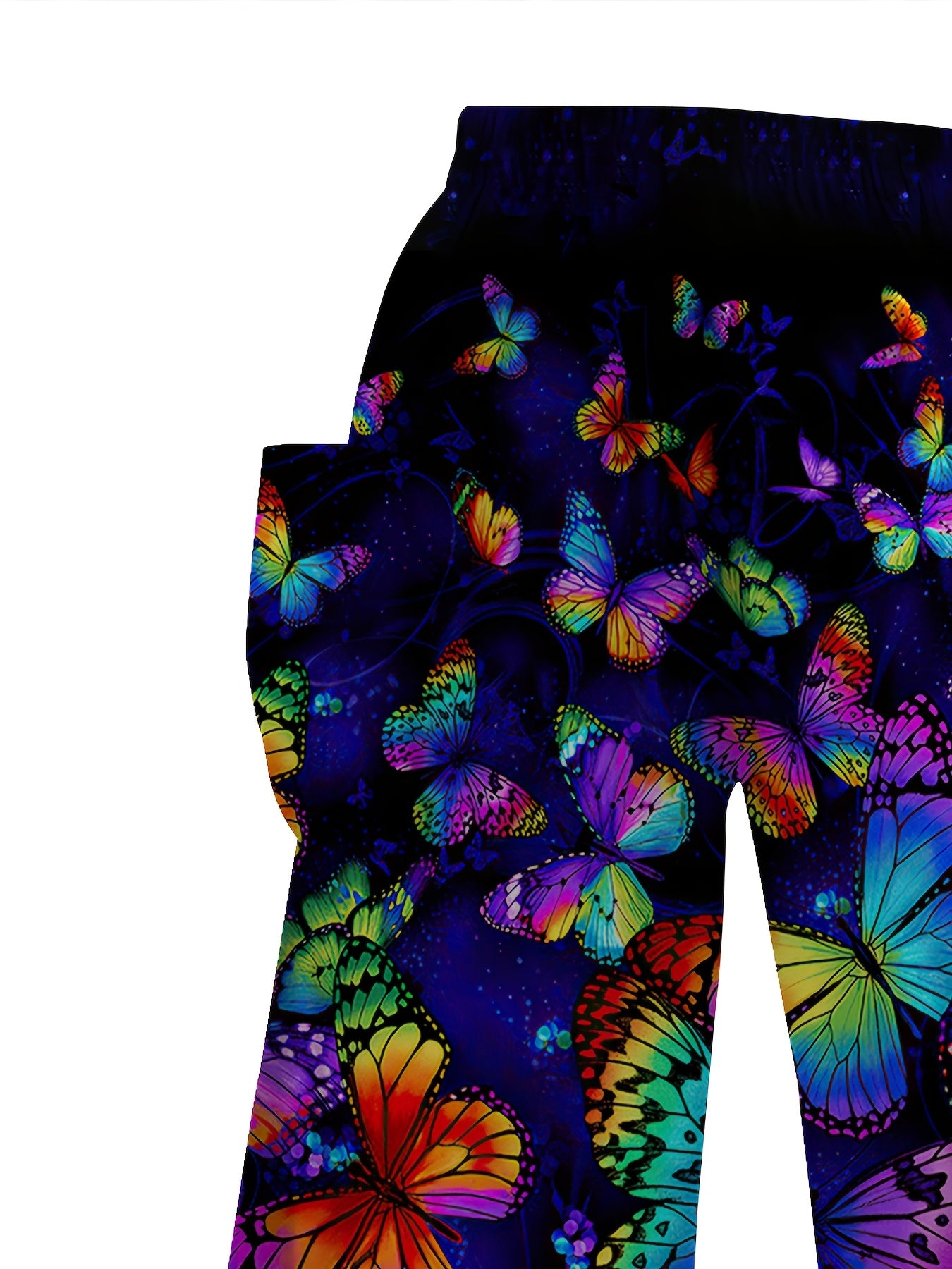 Women'S Butterfly Print 3D Wide Leg Palazzos, Casual Elastic Waist Loose Fit Pants with Pockets, All-Season Polyester 100% Long Length, Non-Stretch Woven Fabric, 120g/m² - Weekend Casual Wear