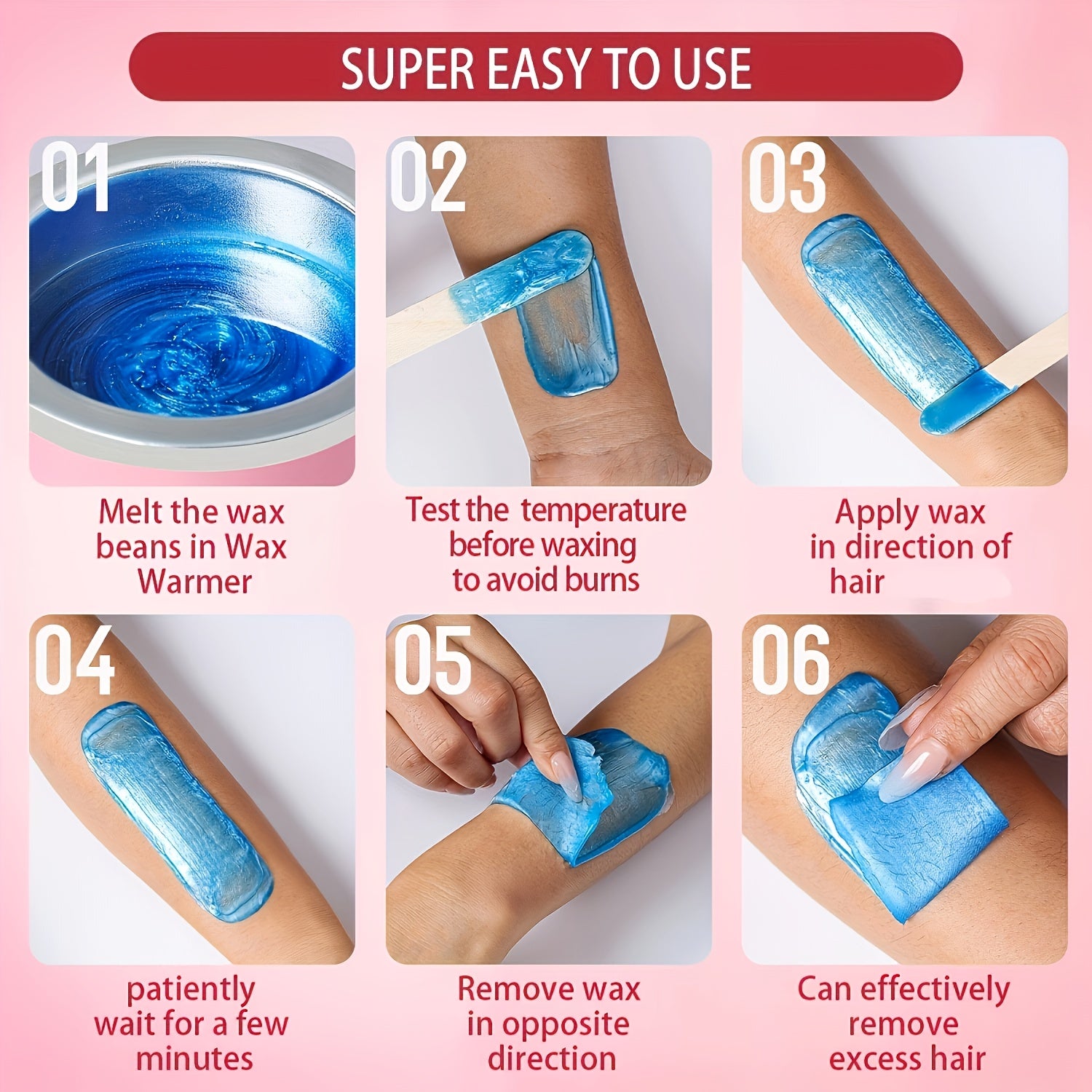 [Low Irritation] Wax Heater Kit | 200cc, 4 Packs Hair Removal Wax Beans, 20 Waxing Wooden Sticks | Low Irritation