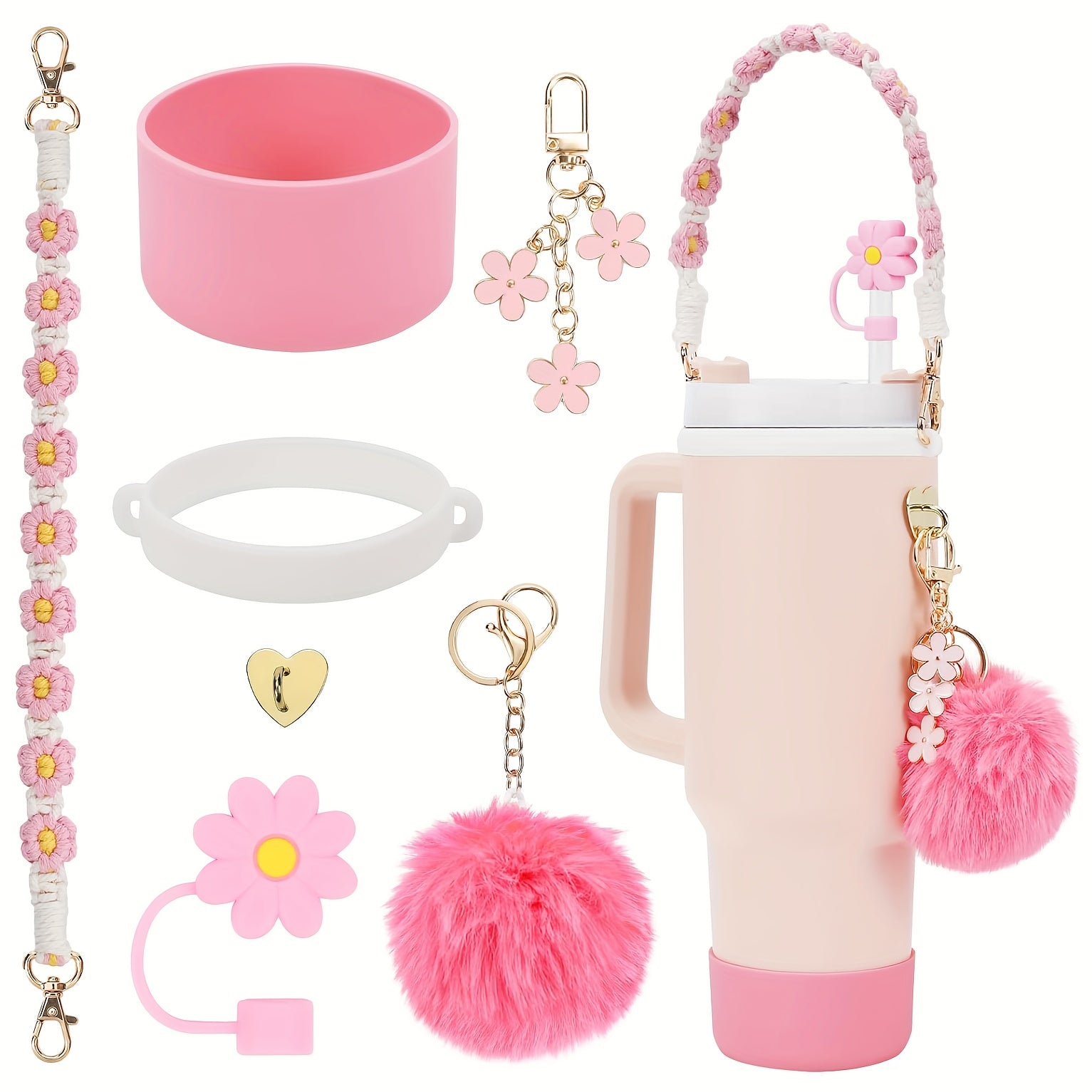 Stanley Cup Accessories Set: Handle Strap, Sleeve, Straw Cover & Charms for 40oz & 30oz Insulated Cups
