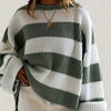 Long Sleeve Acrylic Pullover Sweater - Women's Casual Rib-Knit Crew Neck, Drop Shoulder, Loose Fit, Solid Color, All Season Knit Fabric Top