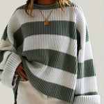 Long Sleeve Acrylic Pullover Sweater - Women's Casual Rib-Knit Crew Neck, Drop Shoulder, Loose Fit, Solid Color, All Season Knit Fabric Top