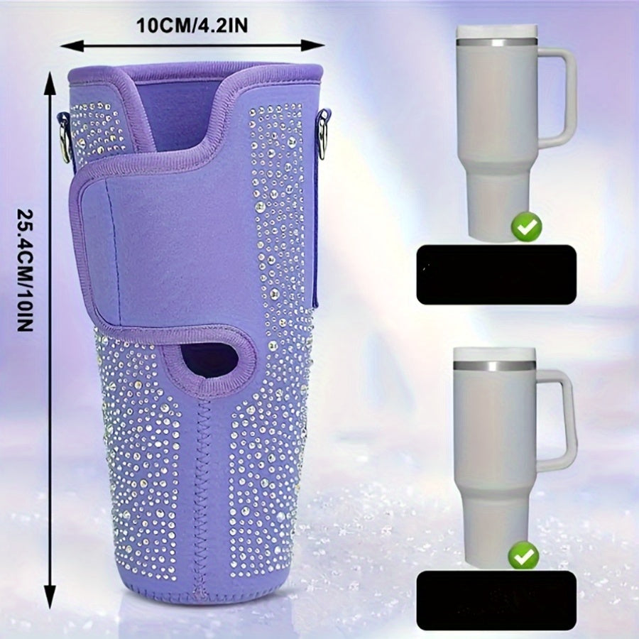 Shiny Diamond Water Bottle Carrying Bag for 40 Oz (About 1134.0 G), Neoprene Water Bottle Bag with Adjustable Shoulder Strap, Suitable for Cup Accessories to Meet Travel