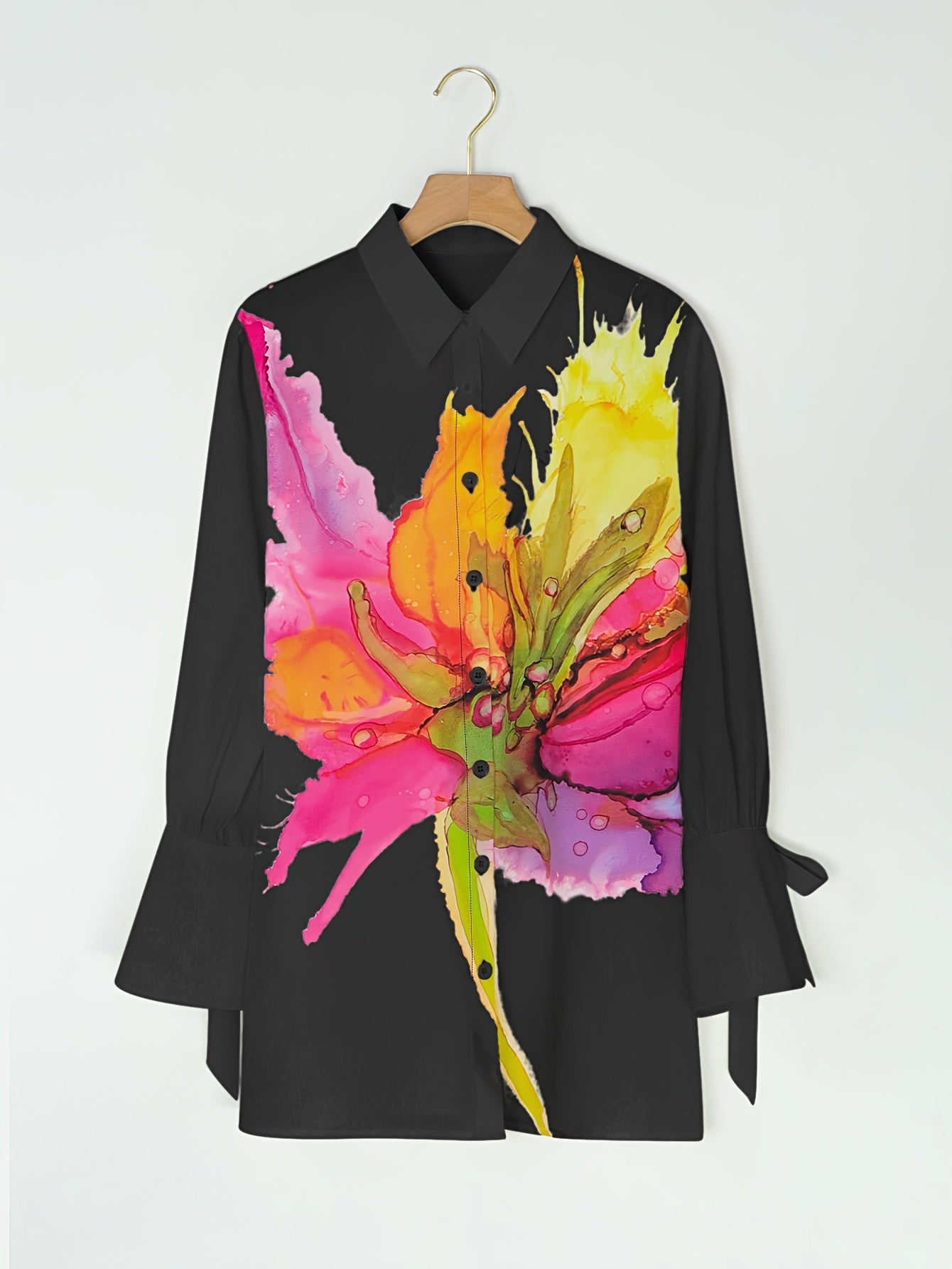 Early Autumn Hot Flower Print Fashion Women's Shirt