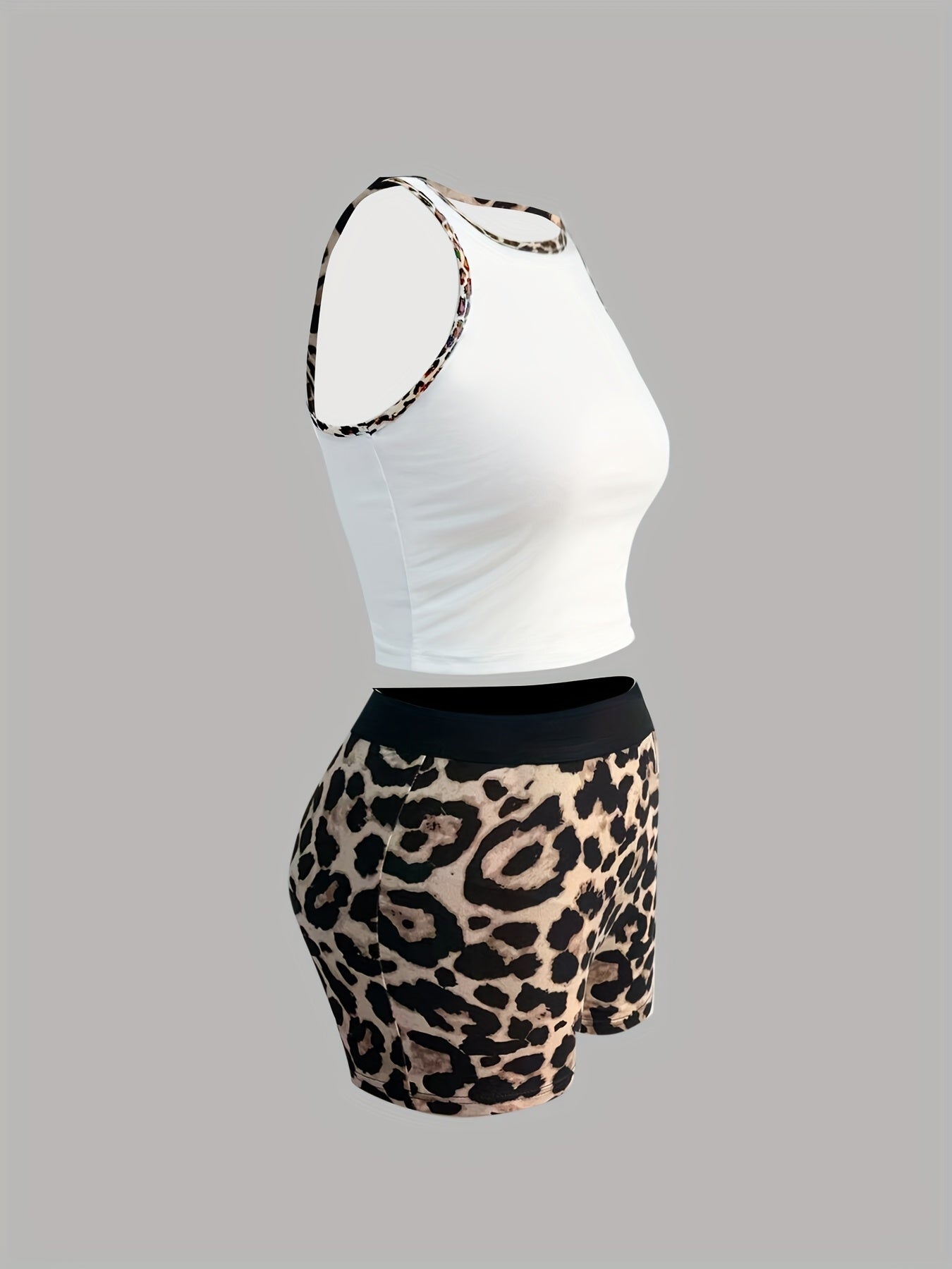 2025 European and American design pure desire style female summer sweet spicy tight vest + leopard print shorts set trendy