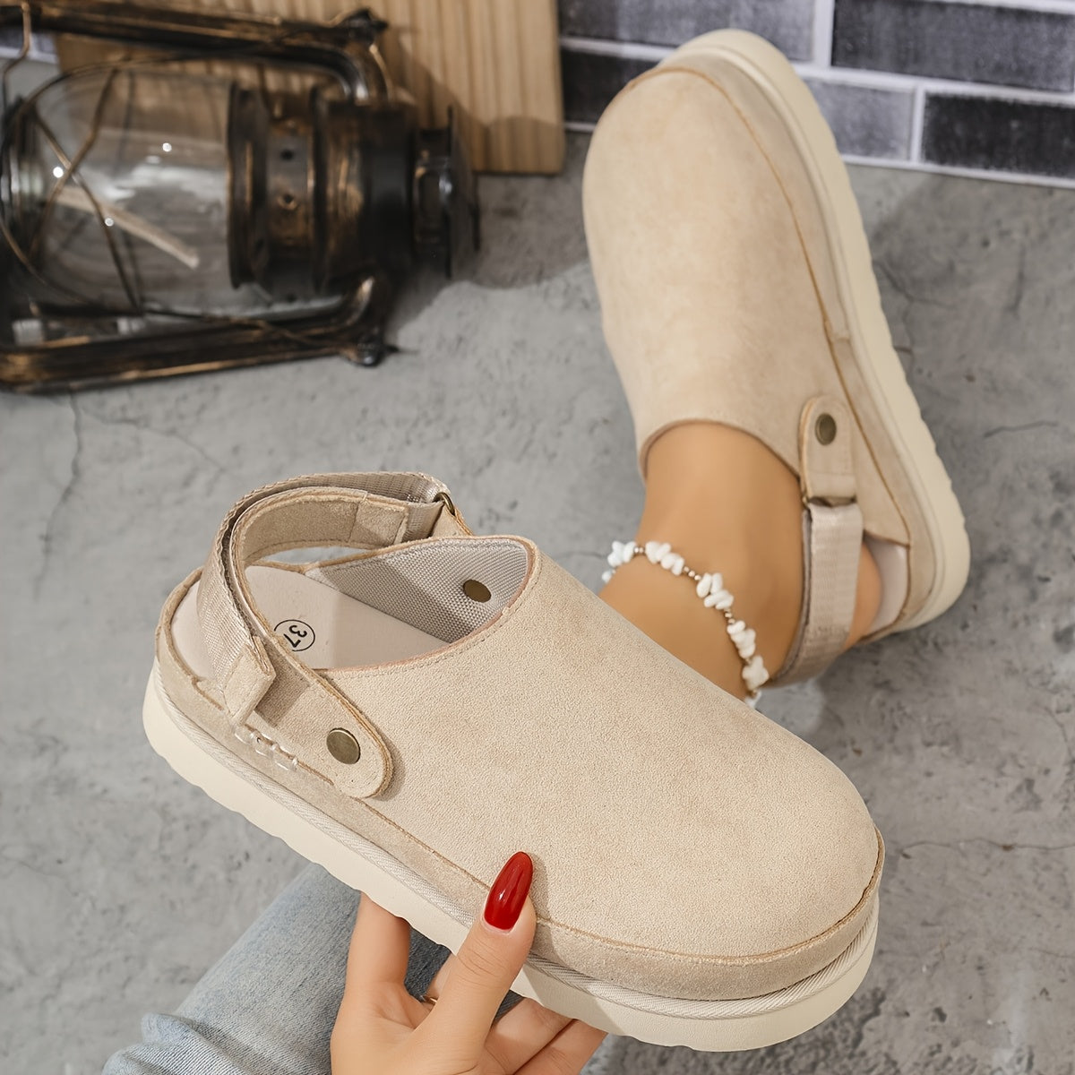 Cross-border Large Size Bag Head Bucken Half-Drag Velvet Double Layer Heightening Outdoor Magic Thick Sole Women's Slippers