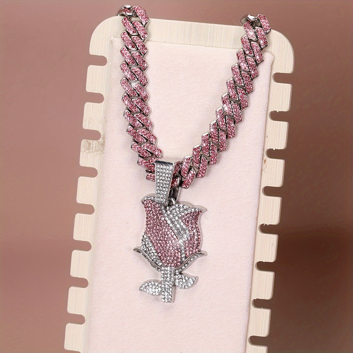 [Pink Rose Ladies Pendant] Elegant Pink Rose Pendant Necklace - Full Water Drill, Perfect for Daily Wear and Gifts