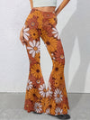 Women's High-Waist Floral Print Flare Pants - Casual, Stretchy, and Comfortable Bell Bottoms with Vibrant Orange & White Daisy Design, Loose Fit for Casual Attire, Casual Wear Pants | Retro Style Jeans | Machine Washable Pant