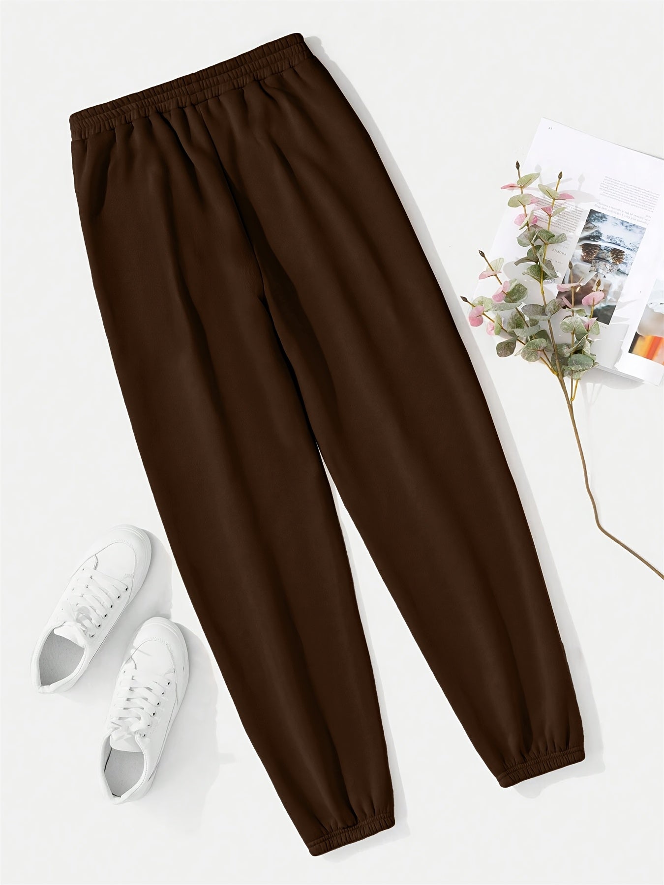 Milano Italy Printed Women'S Jogger Pants, Casual Knit Polyester 100% Fabric, 190g/m², All-Season, with Pockets, Fashionable Long Jogging Trousers for Adult