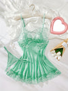 Sexy Hollow Out Mint Green Lace Babydoll Lingerie Matching G-String Panties Included Flowy Silhouette With Lace Accents Adjustable Straps For Comfort