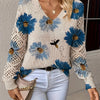 Graceful autumn and winter, spring and summer, four-season style, bohemian fashion, trendy versatile V-neck long-sleeve Women's top with floral digital print, all-over printed knitwear for office, streetwear, home, and travel
