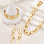 3pcs Personalized, Fashionable, Elegant, Retro Style Golden Necklace, Geometric Earrings, Bracelet Jewelry, Square Style Leopard Print Golden Necklace, Bracelet Earrings Set Suitable for Parties and Banquets