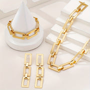 3pcs Personalized, Fashionable, Elegant, Retro Style Golden Necklace, Geometric Earrings, Bracelet Jewelry, Square Style Leopard Print Golden Necklace, Bracelet Earrings Set Suitable for Parties and Banquets