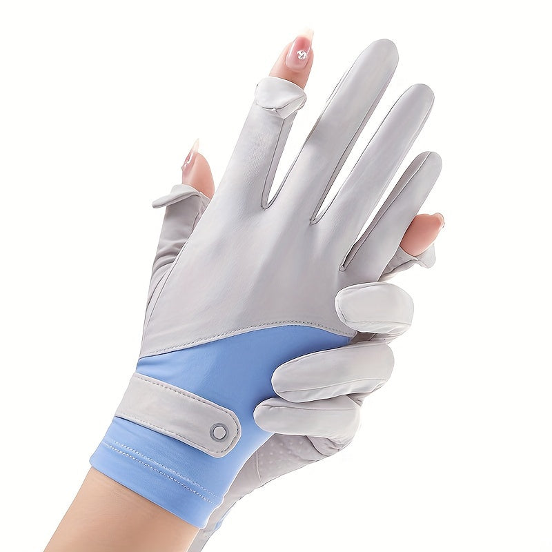 Ice Sliky Fiber Fabric Women's Breathable Thin Summer Outdoor Ice Feel Cycling Anti-Slip Fingerless Touchscreen Gloves