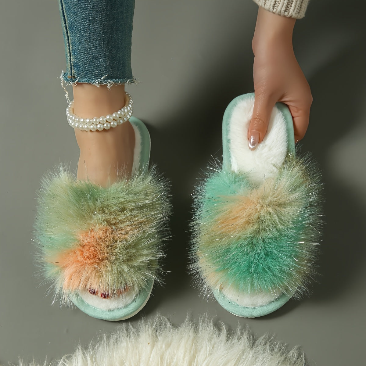 Women'S Extra Long, Colorful Fluffy Slip-On Slippers - Soft Fabric Upper, EVA Sole, Hand Washable, All-Season Casual Home & Couple Use, Indoor Comfort Shoes|Vibrant Slipon|Fabric Upper Slippers, Slip On Shoes
