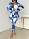 Women'S Plaid Print Button- Collar Long Sleeve Top And Pant Suit, Spring/summer Women'S Wear