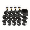 Body Wave 4 Bundles with Closure Brazilian 12A Unprocessed Virgin Human Hair 4x4 Free Part Closure Body Wavy Human Hair Bundles with Closure Natural Color Free Part HD Lace Transparent