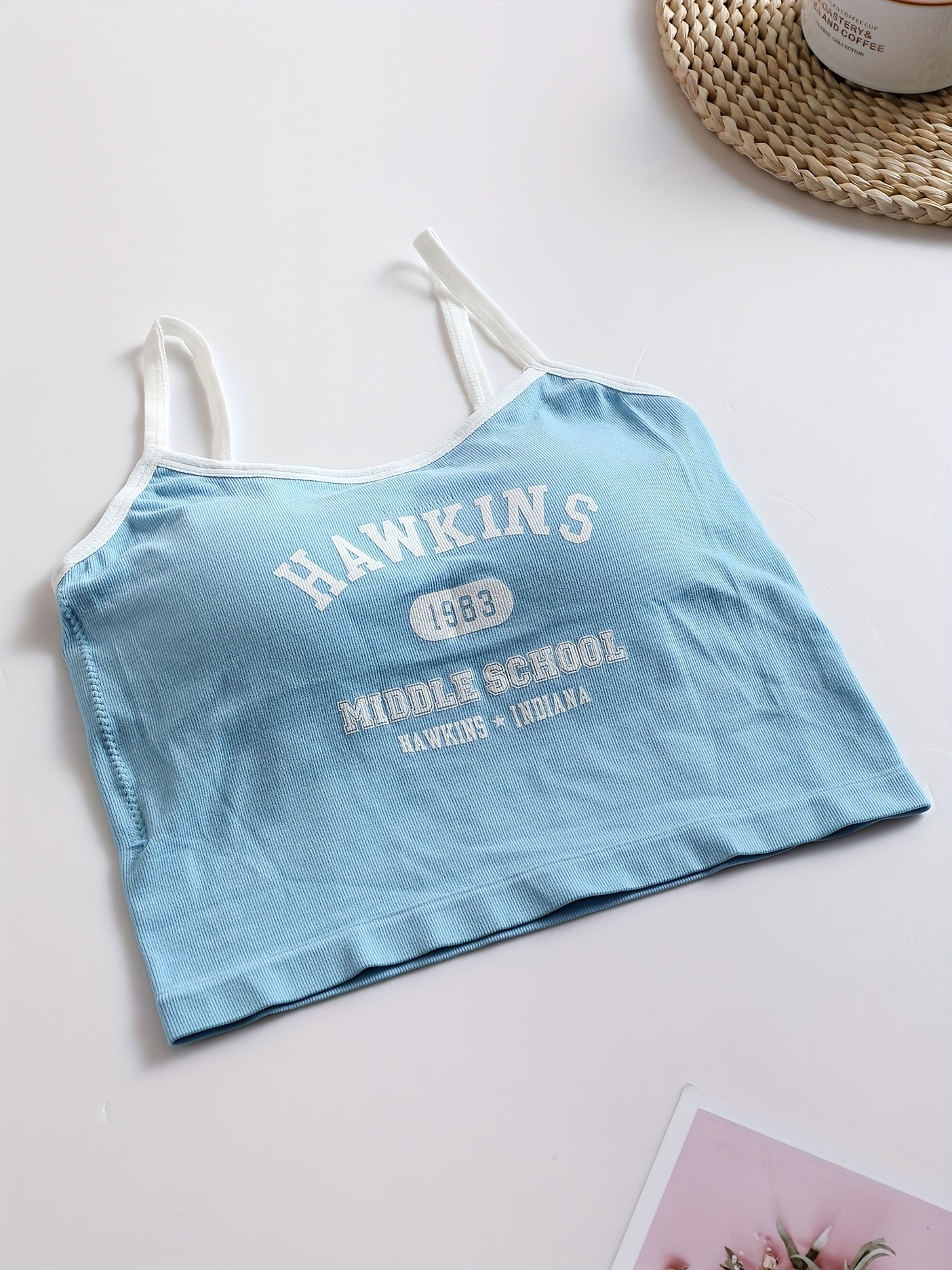 Girls Fashion Sports Cropped Cami Top With Padding, Suitable For 11-15 Years Old