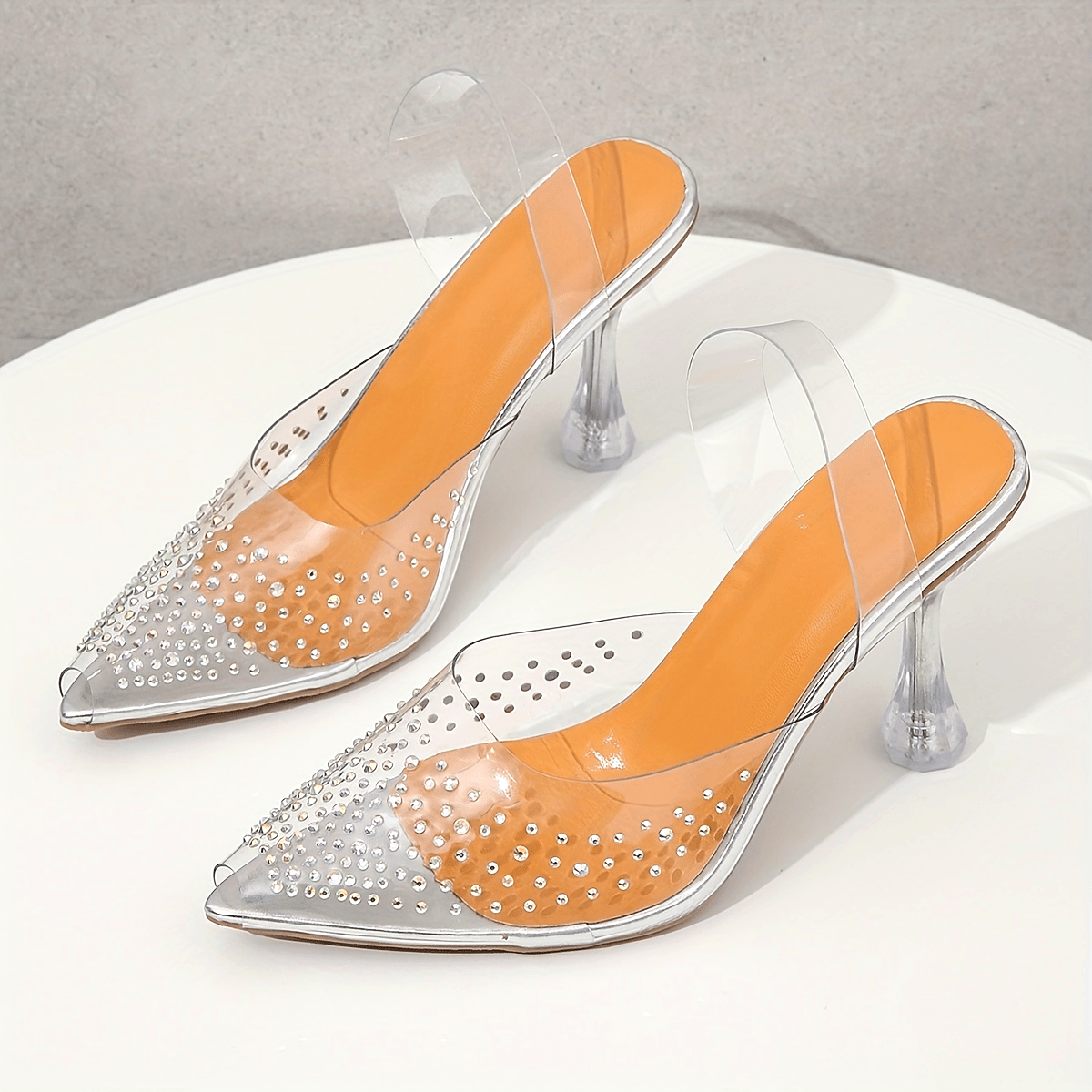Women's Rhinestone Strappy Stiletto Heels, Transparent Dress Sandals, Summer Point Toe Pumps