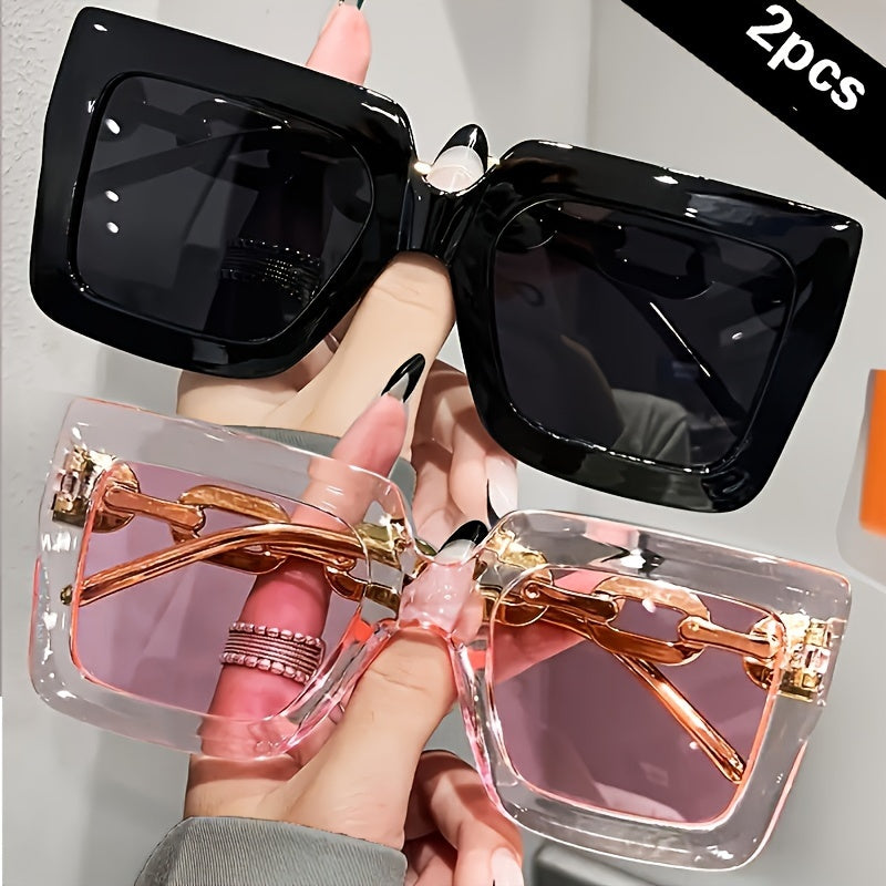 2Pairs Luxury Oversized Fashionable Glasses for Women, Large Wquare Frame, Fashion Glasses, Suitable for Parties Ands.