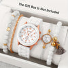 5pcs Fashion Women's Quartz Watch & Beaded Bracelet Set - Elegant White with Rose Golden Accents, Silicone Strap, Zinc Alloy Case, Non-Rechargeable Button Battery - Ideal for Valentine's, Birthdays, Easter, Graduation, Christ