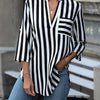Striped Notch Neck Loose Blouse, Casual Roll-Up Sleeve Blouse for Spring & Fall, Women's Casual Tops