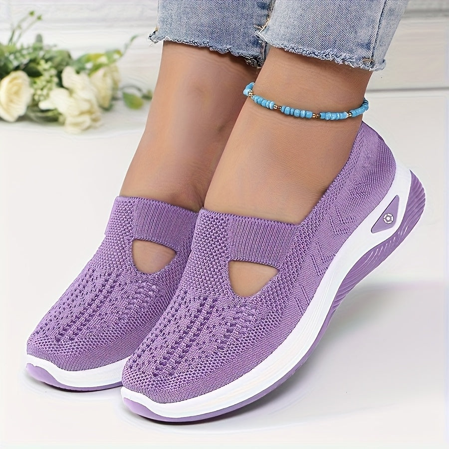 Women'S Breathable Knit Sneakers - Slip-On Low Top Sneakers with Plain Toe, Lightweight PVC Sole, and Comfortable Fabric Upper for All-Day Wear (Green, Blue, Black, Purple, Pink), Casual Footwear | Minimalist Design | Breatha