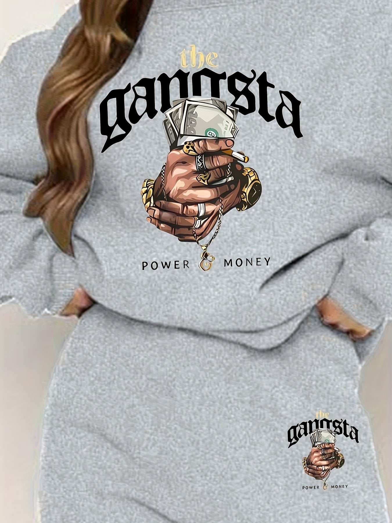 Two-Piece Pants Set - Casual Graphic Print, Warm Fleece, Long Sleeve Crew Neck Pullover Shirt, Skinny Elastic Waist Pants, Women's Clothing Outfits for Everyday Wear