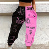 Women's Casual Jogger Pants - Loose-Fit Elastic Cuff Sweatpants with Black & Pink Color-Block Design, Letter & Graphic Prints (Hearts, Stars, Peace Signs), All-Season Machine Washable Lounge Pants for Women, Jogging Pants, Ca