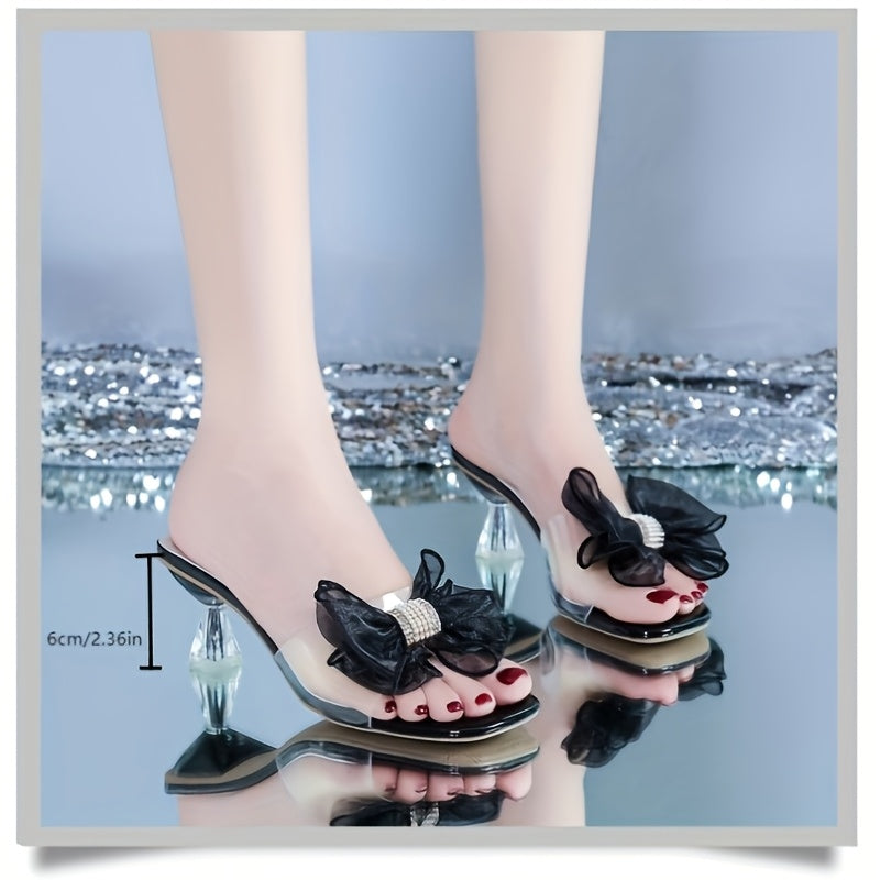 Women's Elegant Butterfly Decor Stiletto Sandals - Transparent Mint Green High Heels with Rhinestone Accents, Comfortable Summer Party Shoes, Slip-On Design, Faux Cover Upper Strap, Butterfly Sandals