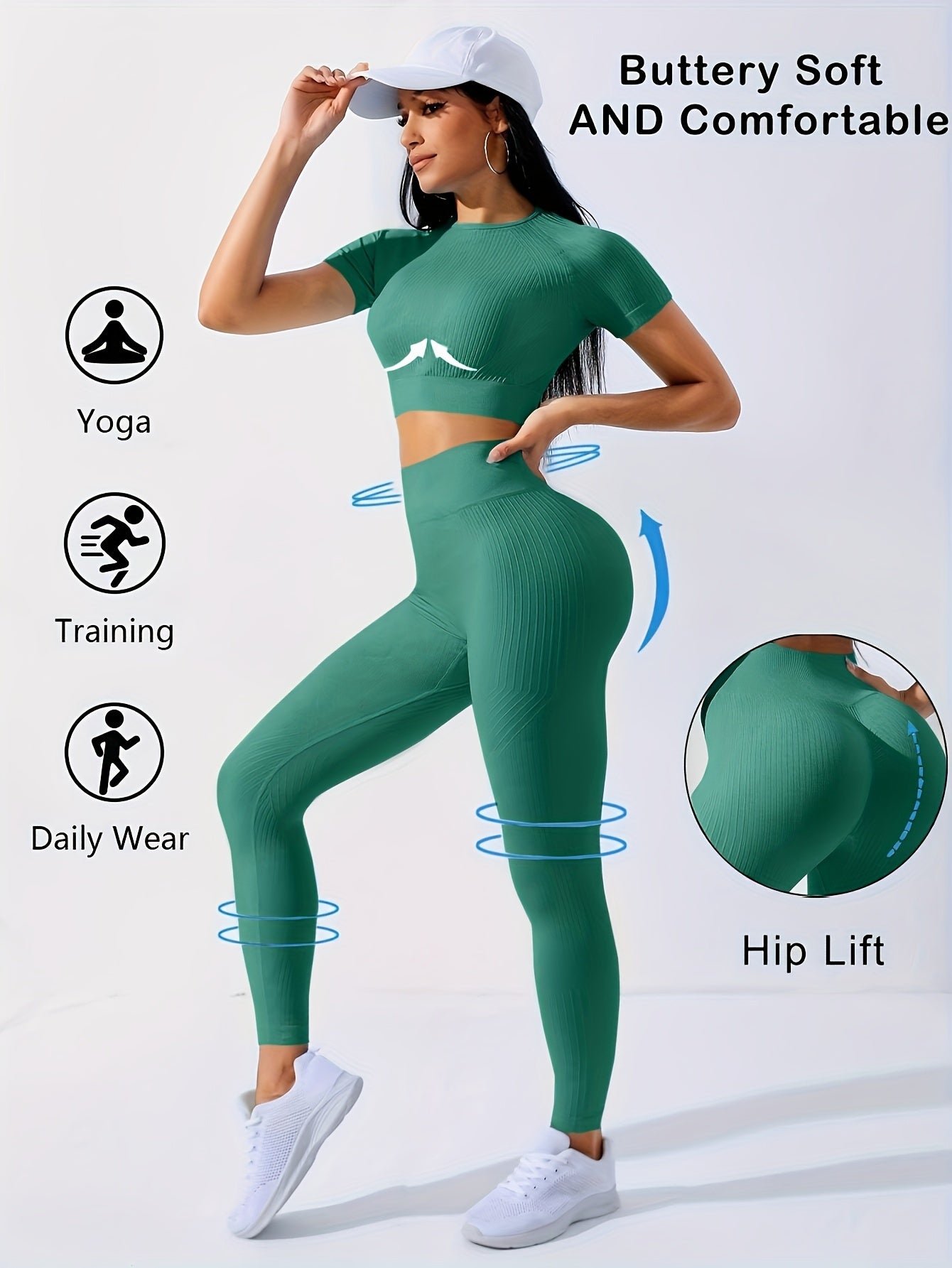 2pcs Sports Set, Short Sleeve Yoga Top & High Waist Running Workout Leggings - Breathable, Moisture-Wicking Fabric - For Women - Perfect for Yoga, Running, Gym & Fitness - Ideal Gift for Active Women