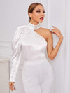High-Waisted Trousers & Satin Asymmetrical Top