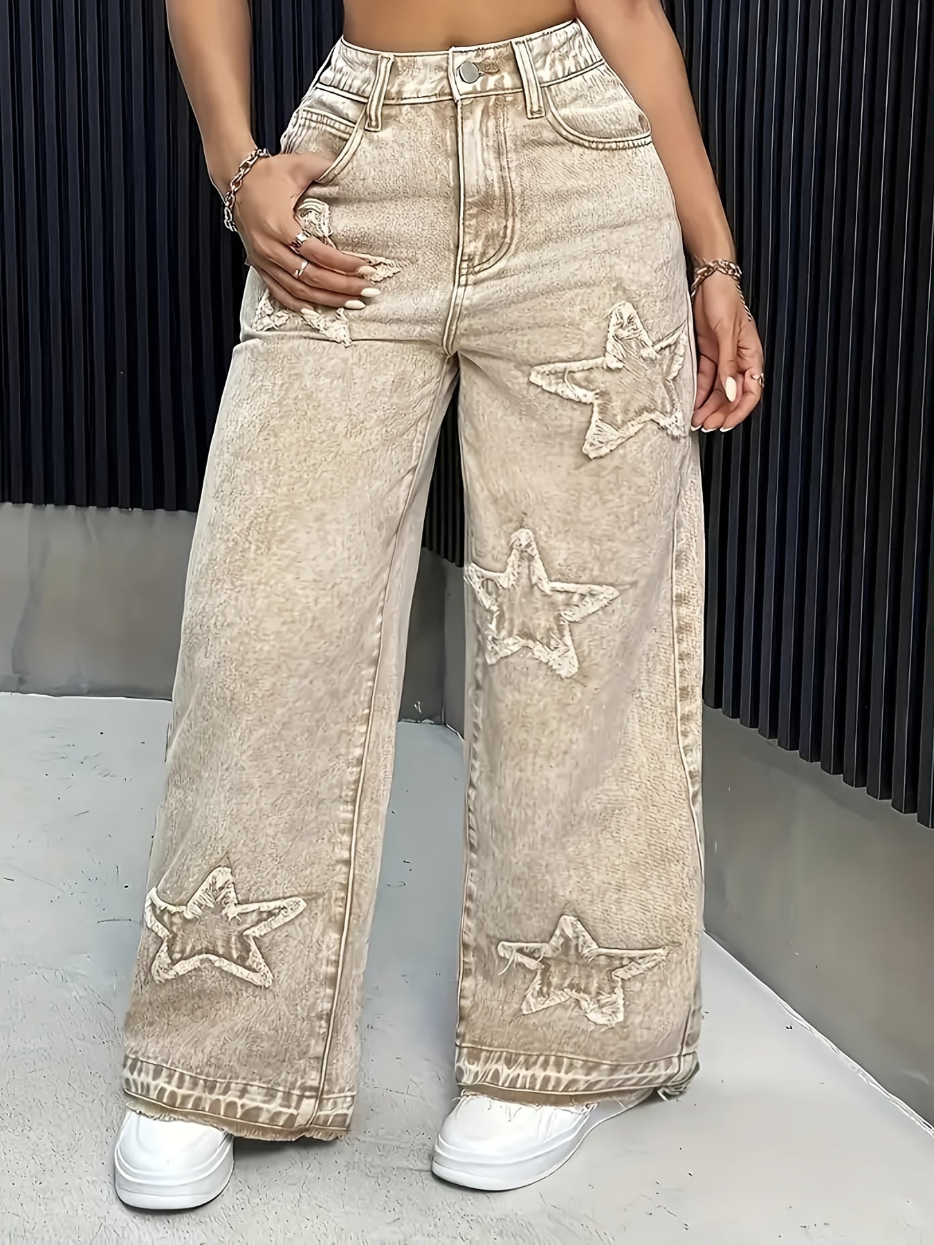 Women'S Straight Ankle Jeans, High Waisted Wide Leg Denim Pants For Women, Stretchy Ladies Pull-On Bottom Jeans, Ripped Comfort Loose Fit