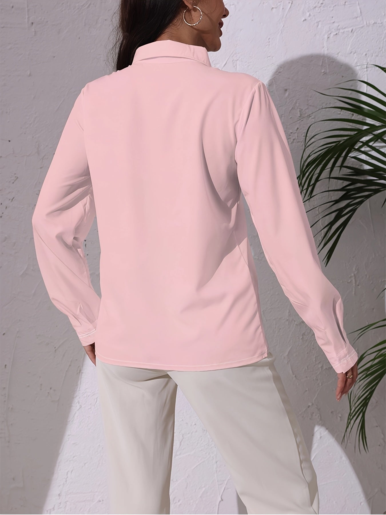 Women'S Long Sleeve Button-Up Shirt with Stylish Cartoon Cat Design - Casual Lapel Collar, Pink Shirt for Spring/Fall, Cute Long Sleeve Shirt
