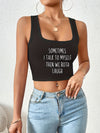 Women's Sexy Sleeveless Crop Vest with "Sometimes I Talk to Myself" Letter Print - Black & White Casual Stretchy Round Neck Top, Machine Washable Regular Fit for All-Season Wear