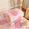 1pc Cozy Floral Flannel Throw Blanket - Soft, Light Beige-Friendly, Machine Washable, All-Season Comfort with Cute Pink Strawberry & Flower Design, Perfect for Bedroom or Nursery Decor