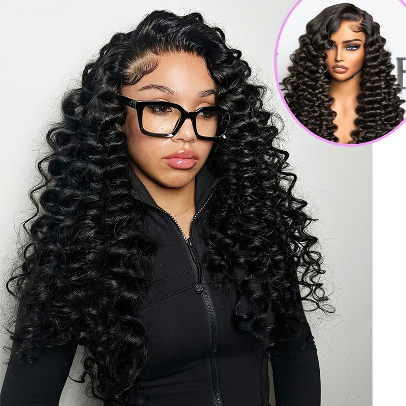 40" Glueless Deep Curly Wig for Women - 250% Density Virgin Brazilian Human Hair, Pre-Plucked with 13x4 Lace Closure, Seamless Fit, Natural Look, Loose Deep Waves, High-Quality for Everyday Style