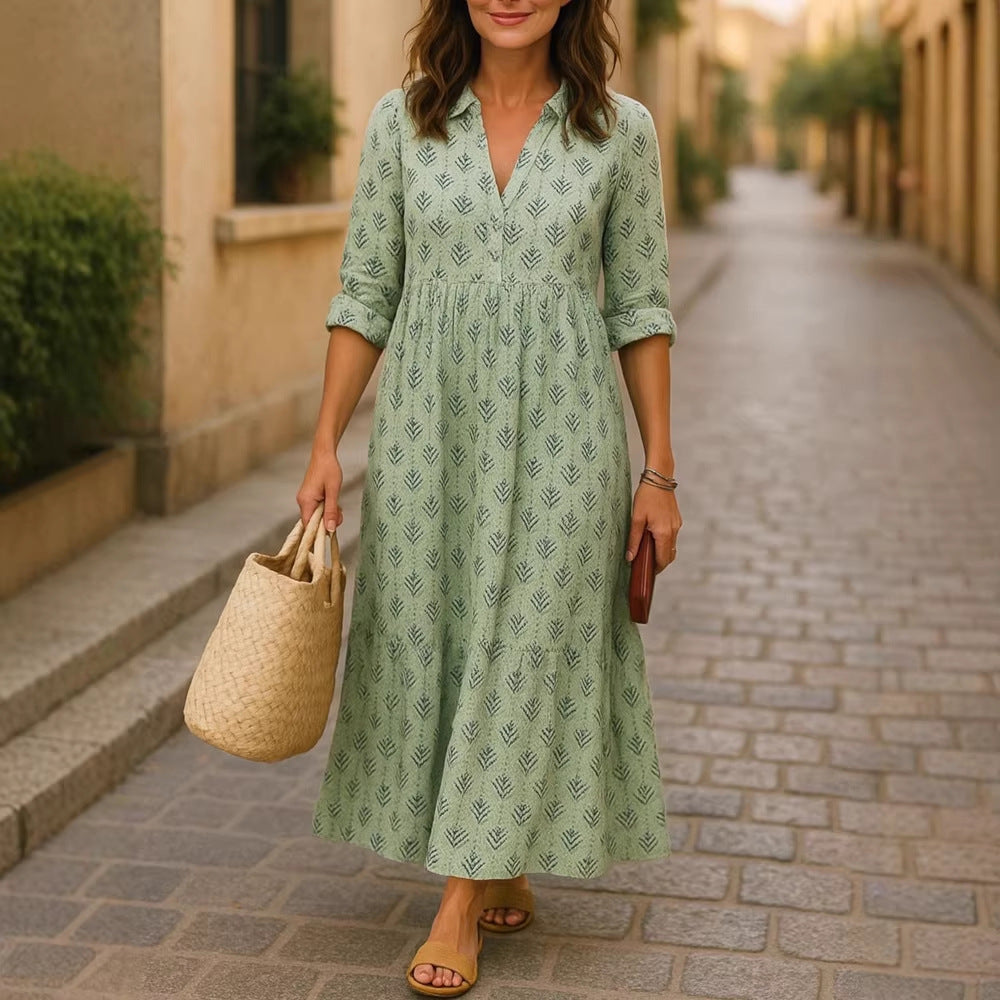 Womens Long Digital-Print Shirt Dress