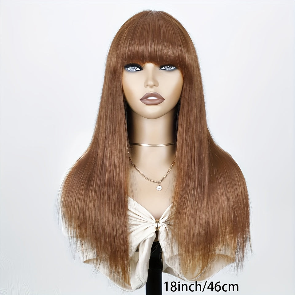 Light Brown Layer Cut Straight 13x4 Transparent Lace Front 180% Density Human Hair Wigs With Bangs For Women HDZ