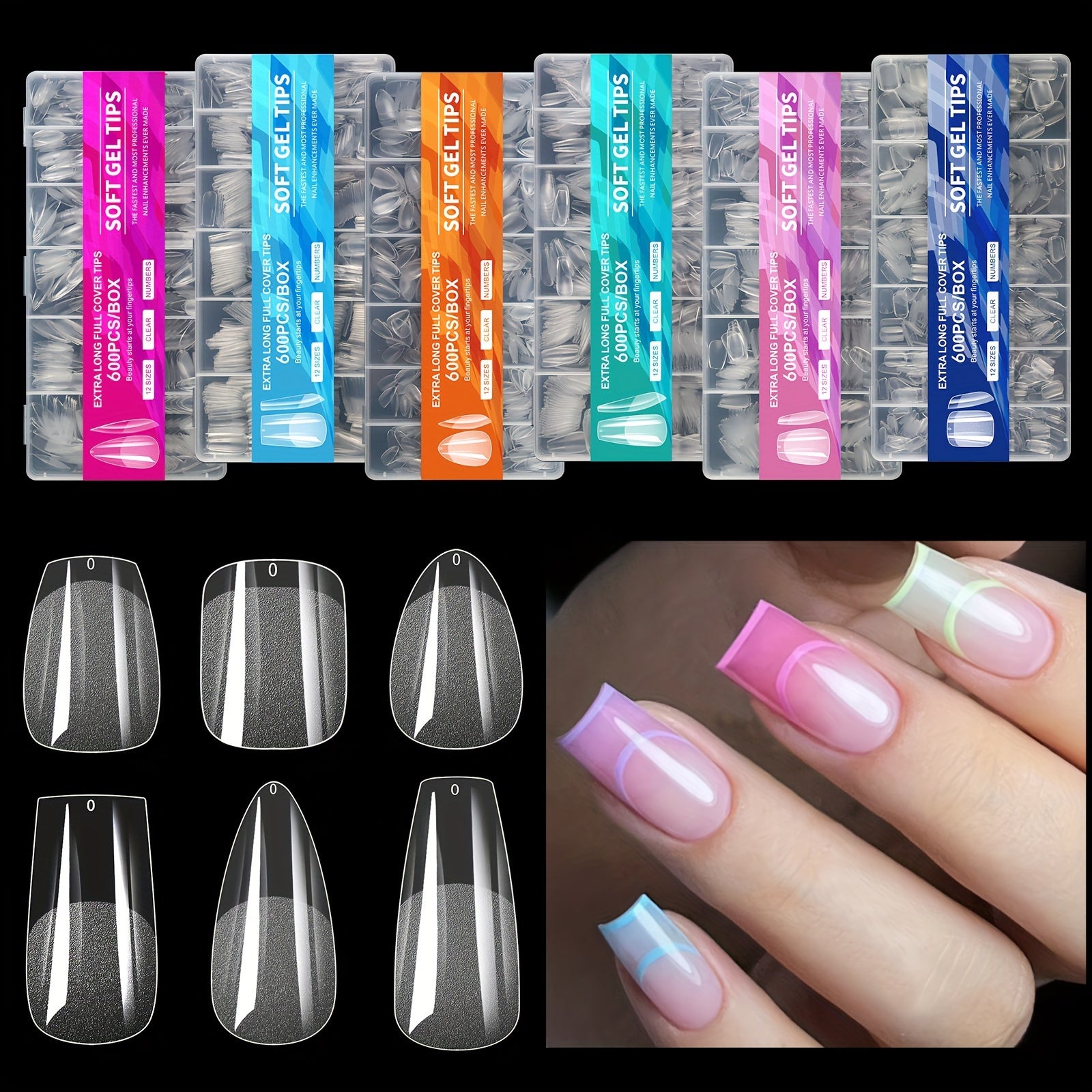 600pcs Soft Gel Nail Tips – Half Matte Clear Square Shape, Pre-Shaped Acrylic Extension Tips for Professional Manicures, Short Length Press-On Nail Art Kit