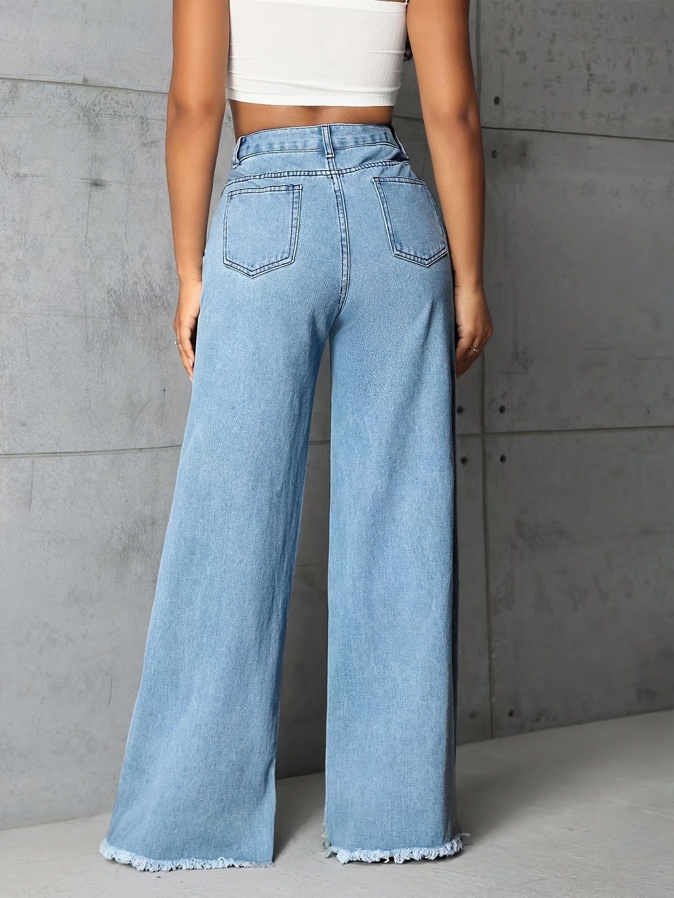 Women'S Low Rise Wide Leg Jeans Raw Hem Straight Baggy Denim Pants Casual Loose Boyfriend Mom Jean Trouser
