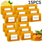 15pcs Turmeric And Kojic Acid Soap, Natural Turmeric Soap, Deep Cleansing for Face And Body, Suitable for All Skin Types, Perfect Gift