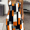 Women's Summer V-Neck Color Block Print Romper with Pockets - Stylish Sleeveless Jumpsuit in Orange, Black, White & Gray, Casual Knit Polyester Blend, Machine Washable, Stylish Leisurewear | Pocketed Outfit | Casual Elegance