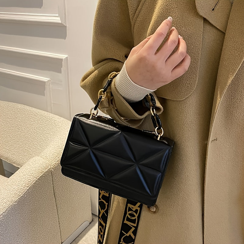 Women's Fashion Chain Shoulder Bag - Quilted Rhombus Crossbody Purse, Faux Leather, Casual Style, Versatile for Daily Commute, Parties, and Outings, Magnetic & Button Closure, Polyester Lining, Adjustable & Replaceable Strap,
