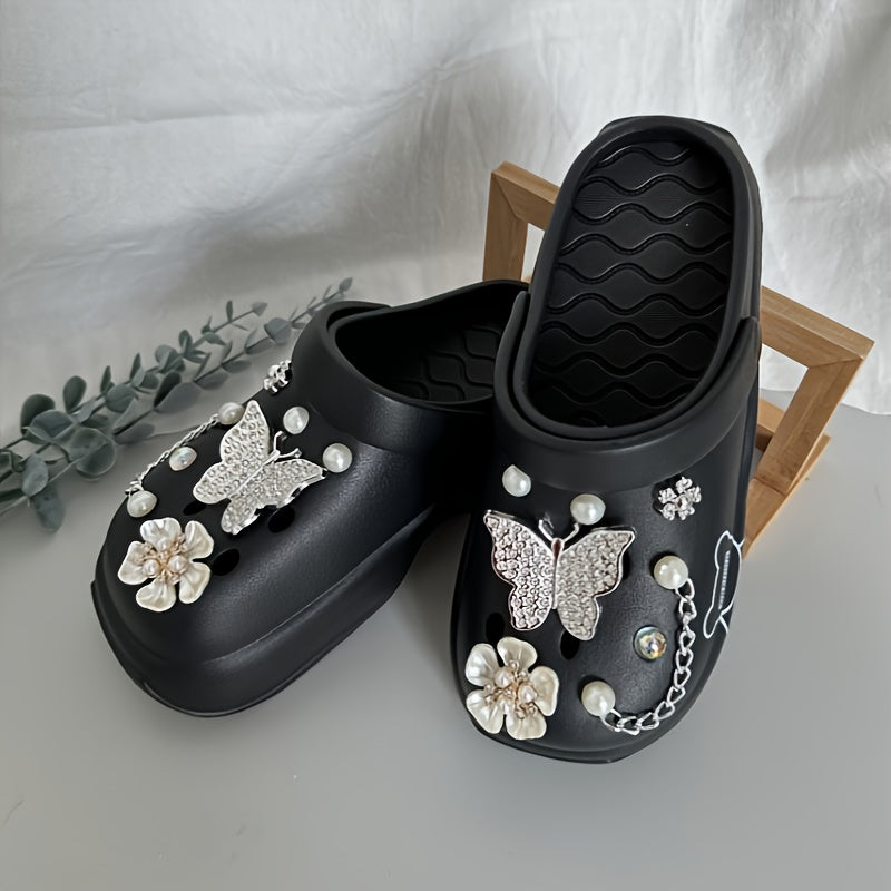 [Women's Cartoon Bear Mules Clogs] Casual Cartoon Bear Pattern Mules & Clogs for Women, Breathable EVA Platform Heel Clogs with Bow Embellishment, Versatile Indoor/Outdoor Fashion Footwear - Quanzhou Manufactured