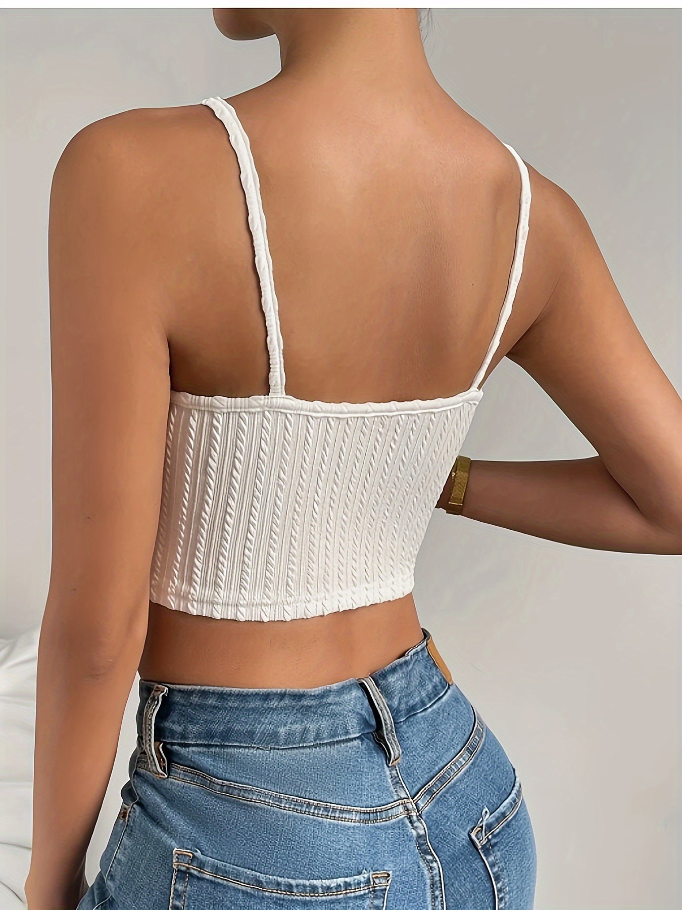 Chic Spring/Summer Knit Cami Top with Metal Buckle Detail - Sexy V-Neck, Hollow-Out Design for Women, Amazon Cross-border, Fortune Attracting