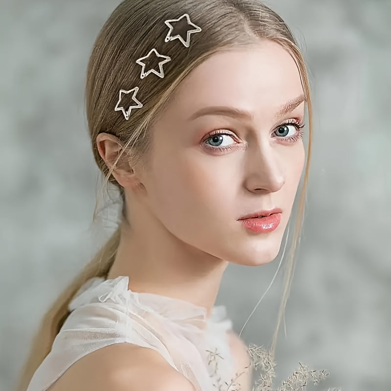 10pcs Y2K Star Hair Clips – Non-Slip Snap Barrettes for Women, 2000s Aesthetic Metal Hair Accessories, Cute Silvery Stars for Streetwear & Everyday Styling