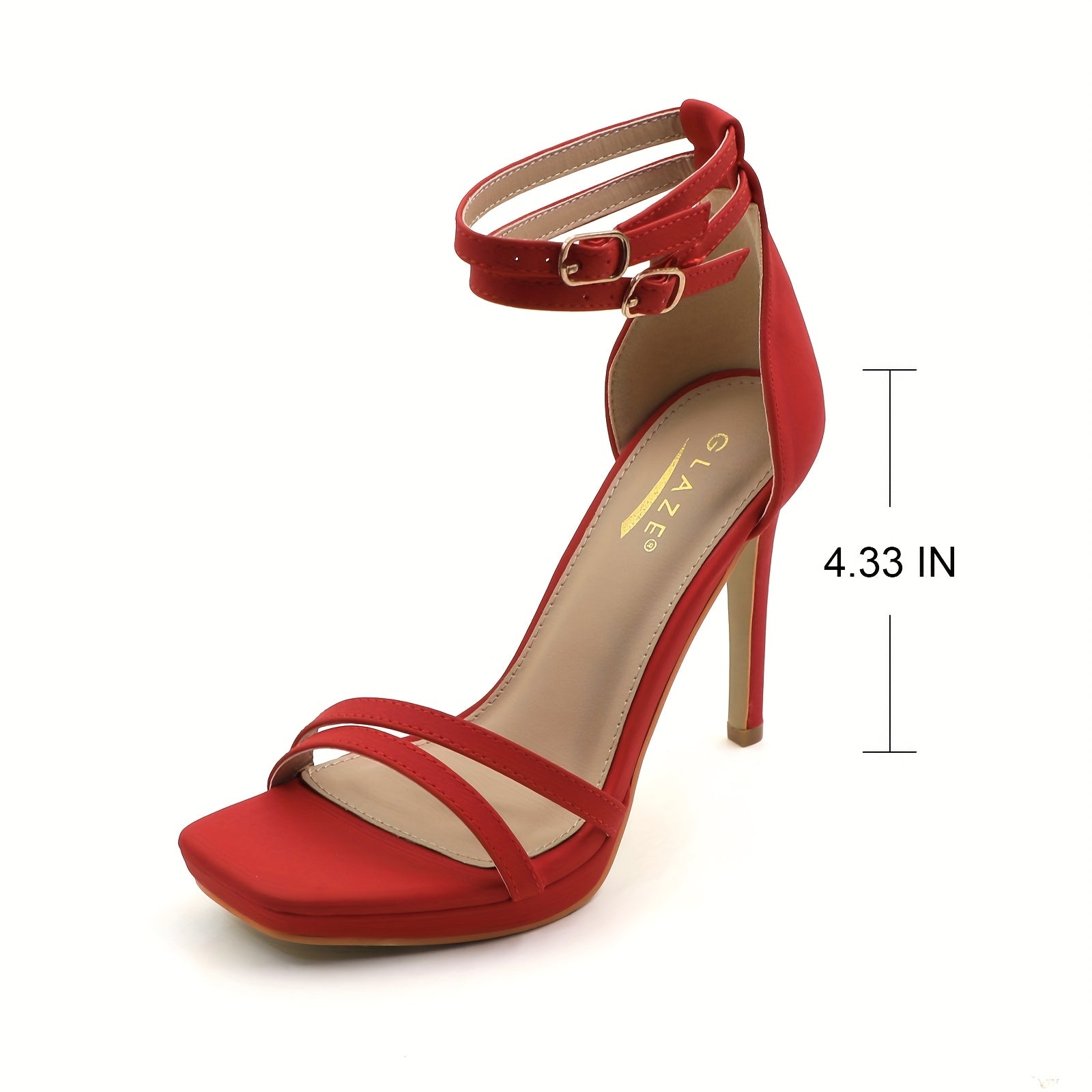 Elegant Red Stiletto Sandals for Women - 4.3" High Heel, Open Toe with Ankle Strap & Buckle Detailing, Breathable PU Cover Pumps for Parties, Weddings, and Daily Wear, Stiletto Heels