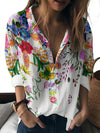 Women'S Floral Print Long Sleeve Shirt, Casual Polyester 100% Woven Blouse, Lapel Collar, Spring/Fall Season, 110g/m² Fabric Weight, Adult Fashion